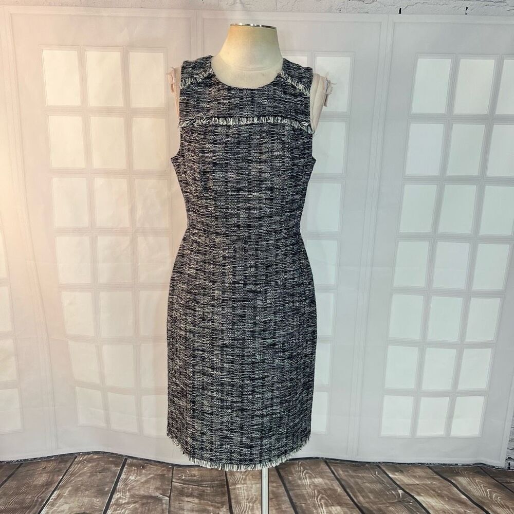 J crew navy sleeveless tweed sheath dress size 6